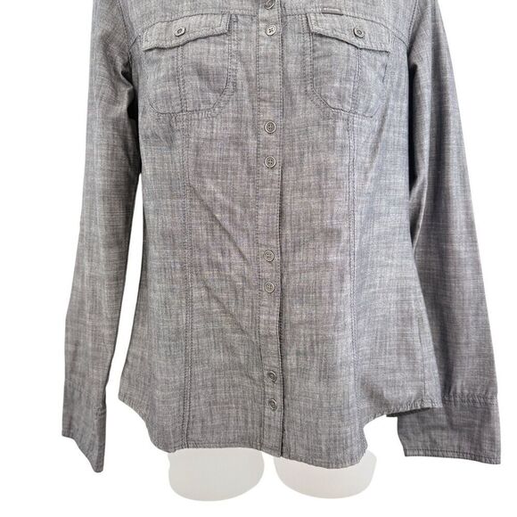 Columbia Shirt Women Small Chambray Double Breast Pockets Button Down Gray - Picture 3 of 11